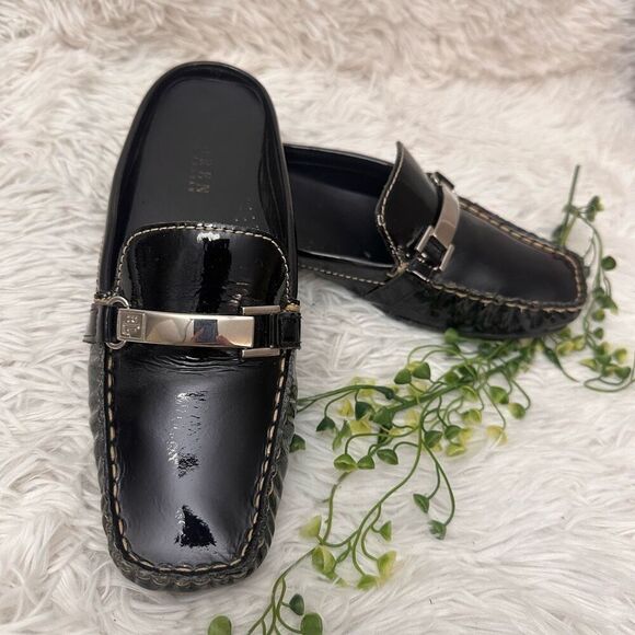 Lauren Ralph Lauren Carlene‎ Square Toe Black Patent Leather Mules sz 7.5B - Picture 1 of 9